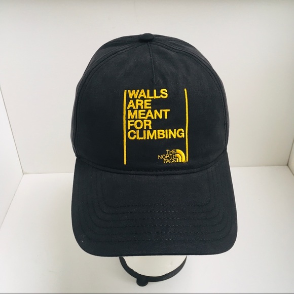 THE NORTH FACE Walls Are Meant For Climbing Baseball Hat Ball Cap Black NEW NWT - Picture 2 of 10